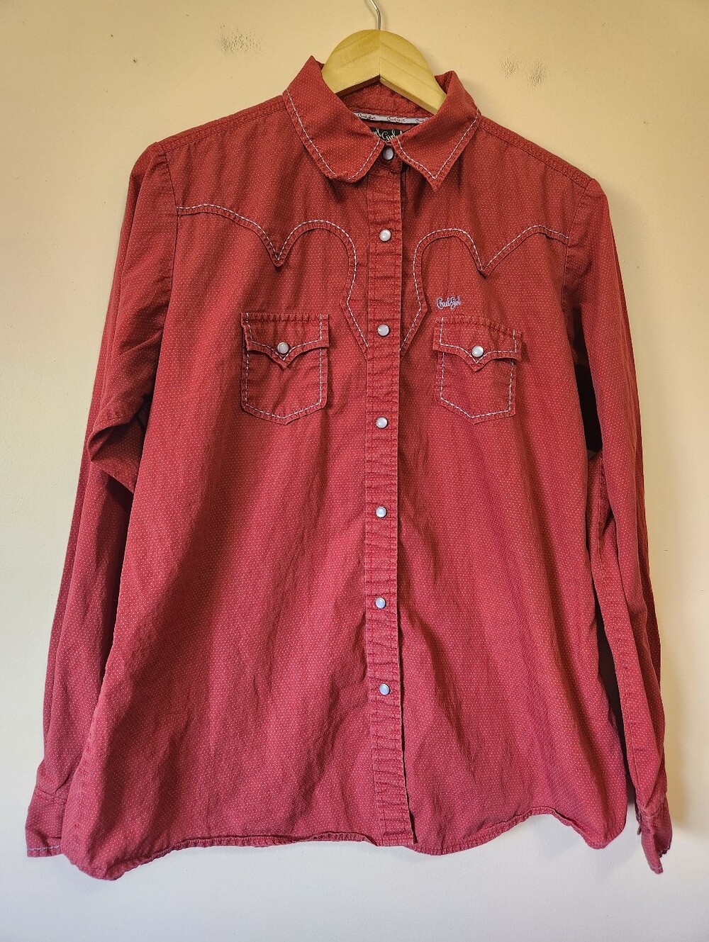 Cruel Girl Western Pearl Snap Button-DownShirt Red Purple Micro Dot Size XXL EUC